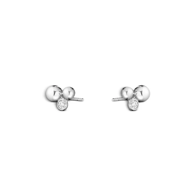Georg Jensen Sterling Silver Moonlight Grapes Diamond Bezel Ball Cluster Stud Earrings