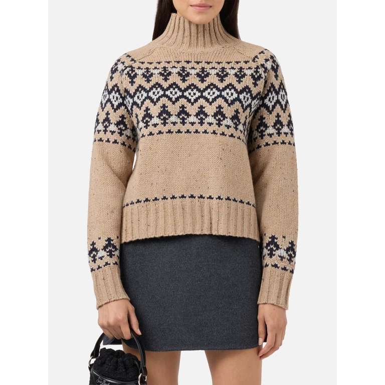 Mc2 Saint Barth Beige Myra Donegal Wool Blend Sweater With Fair Isle Jacquard Camel - Women