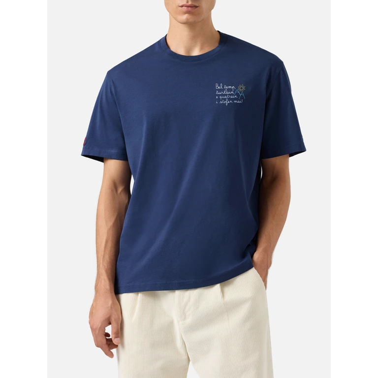 Mc2 Saint Barth Arnott Warm Winter Cotton T-Shirt Blue With Bel Temp… Embroidery Vacanze Di Natale Special Edition - Men