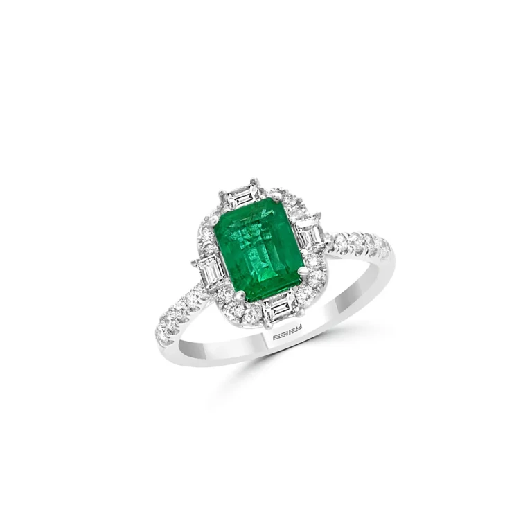 Emerald & Diamond Cocktail Ring in 14K White Gold