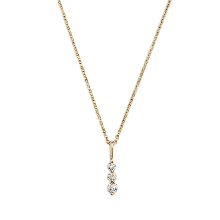 Diamond Three Stone Pendant Necklace in 14K Yellow Gold, 0.25 tcw