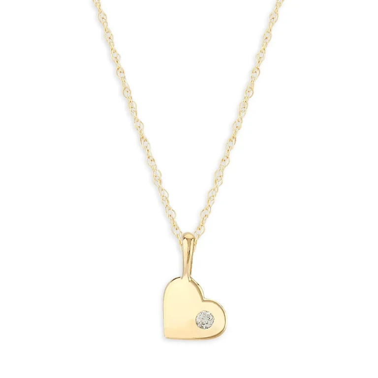 Children's Diamond Heart Pendant Necklace in 14K Yellow Gold, 14