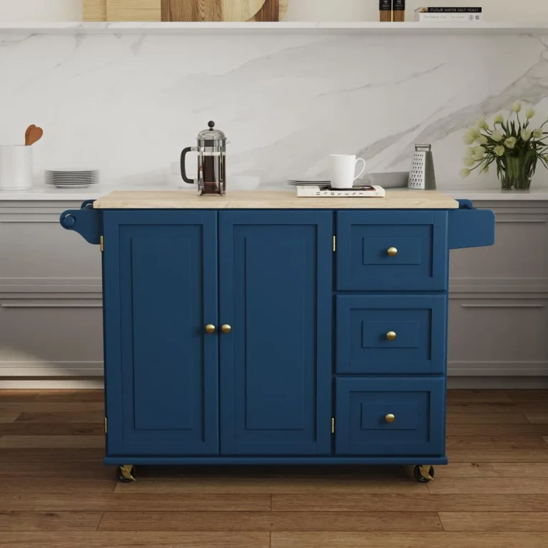 Dolly Madison Blue Kitchen Cart with Brass Hardware