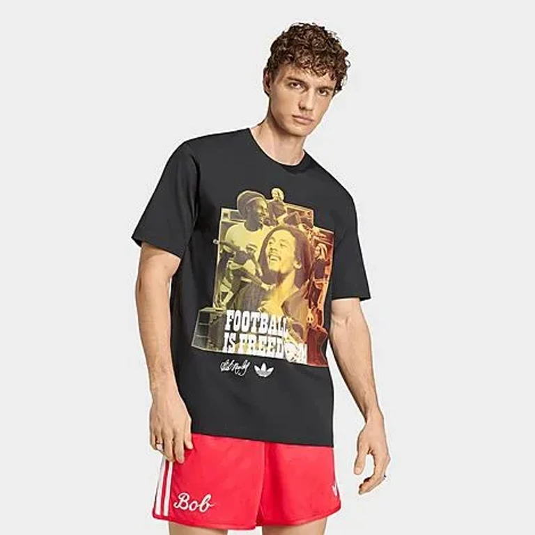 adidas Men's Originals x Bob Marley Collage Graphic T-Shirt in Black Size: Small