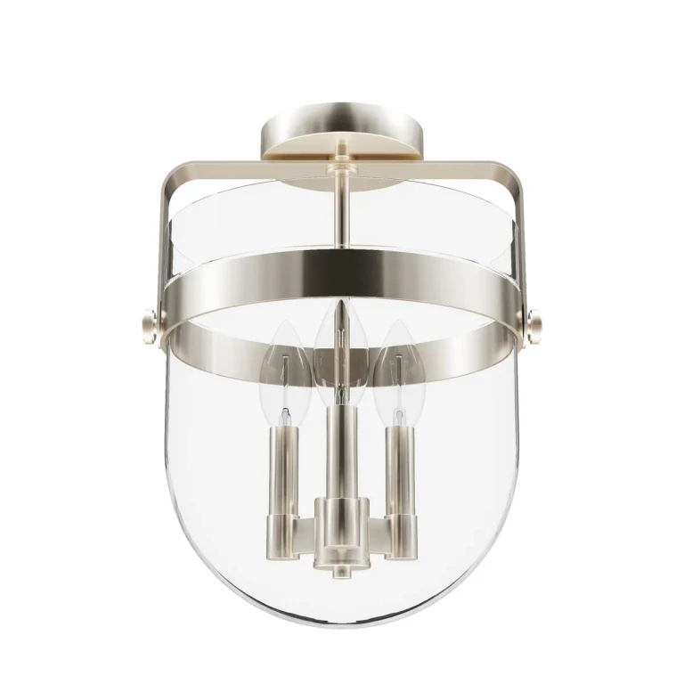 Brushed Nickel Three Light Semi-Flush Mount from the Karloff Collection