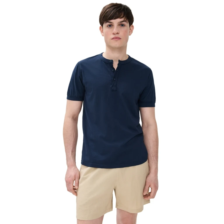 Save Khaki Short Sleeve Pima Henley Navy L