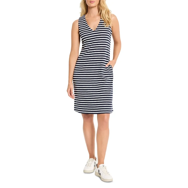 Striped Sleeveless V Neck Dress