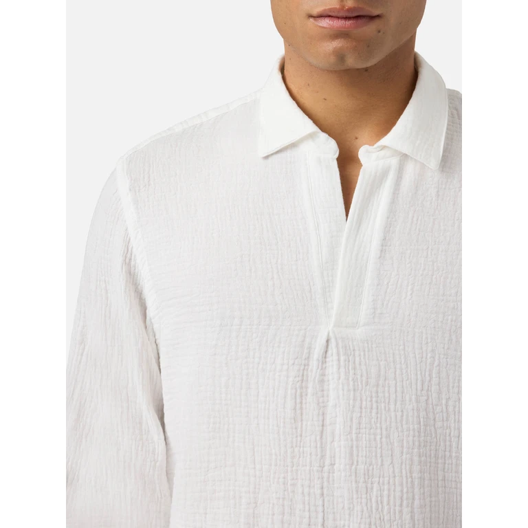 Mc2 Saint Barth Long-Sleeve Ventotene Waffle Cotton Polo White Shirt - Men