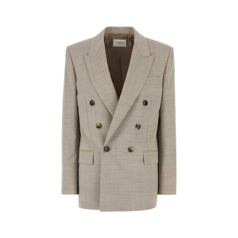 Saint Laurent Cappuccino Wool Blazer Beige Taupe Exterior: Lining: Silk Giacche E Gilet - Women