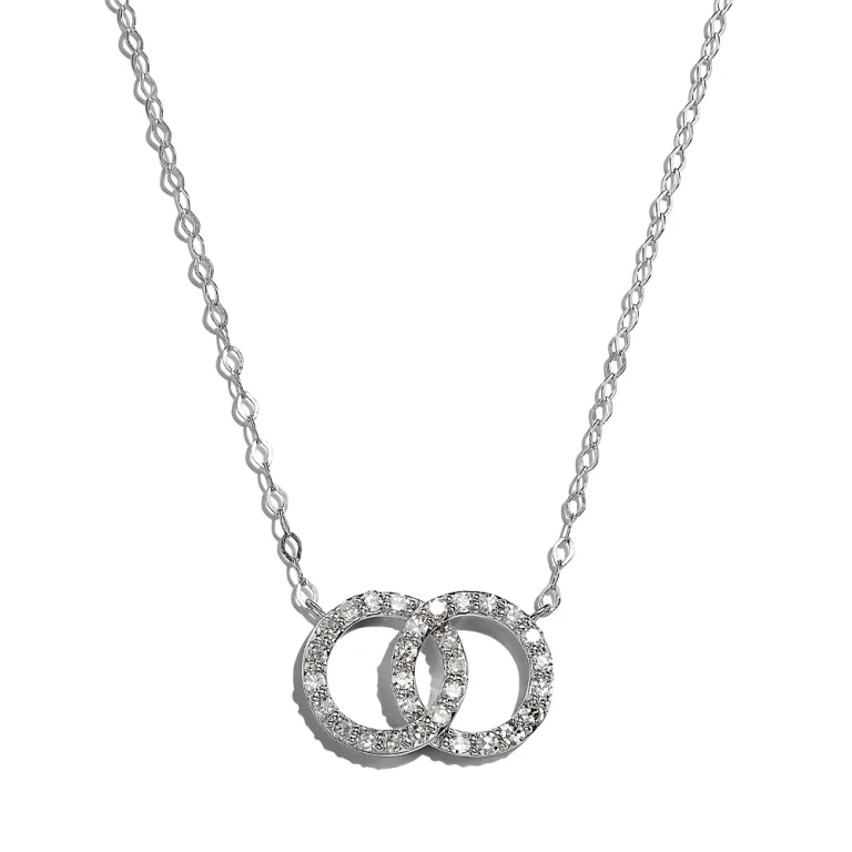 Diamond Double O Pendant Necklace in 14K White Gold, 0.25 tcw - 150th Anniversary Exclusive
