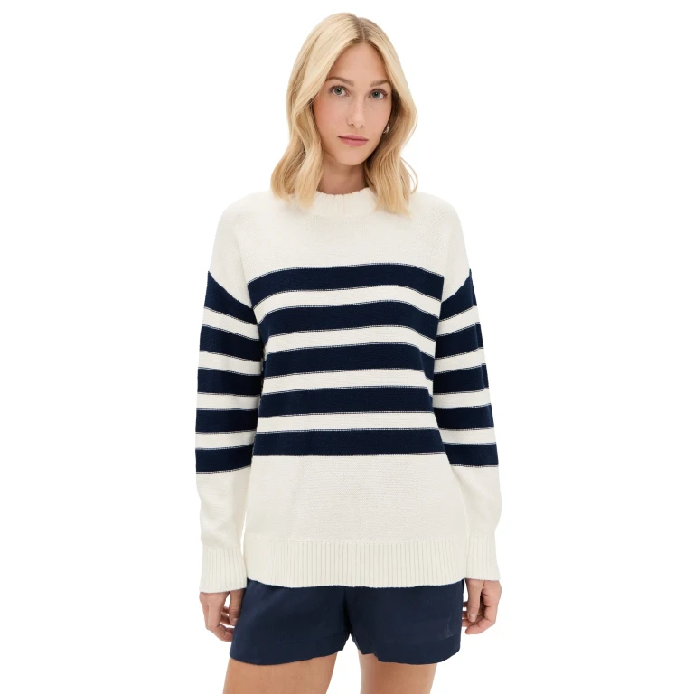 perfectwhitetee Ginger Oversized Crew Neck Sweater Navy/Sugar Stripe M