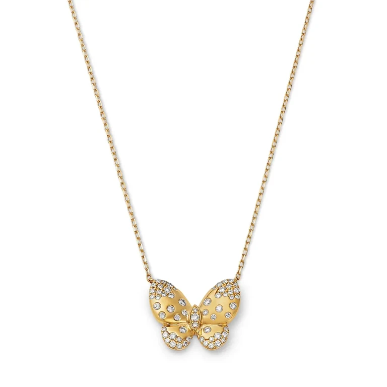 Diamond Butterfly Pendant Necklace in 14K Yellow Gold, 0.42 tcw