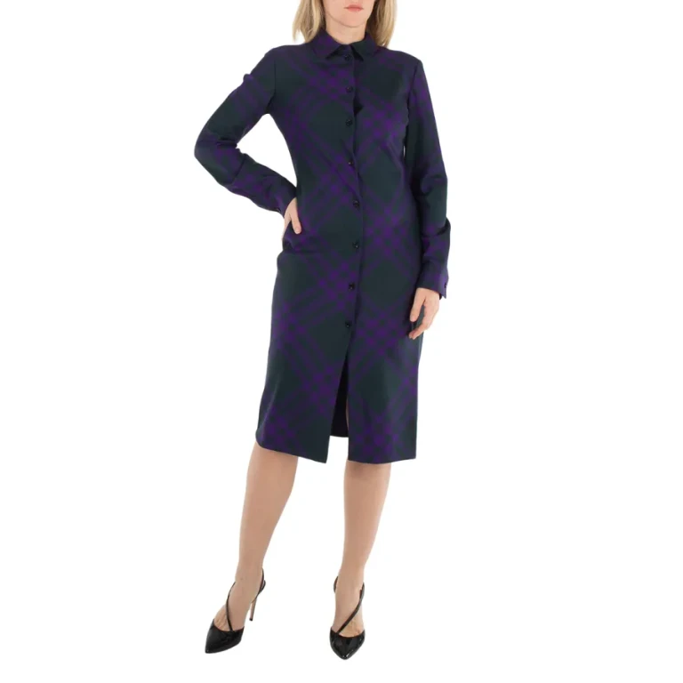 Burberry Long Sleeved Checked Wool Shirt Dress