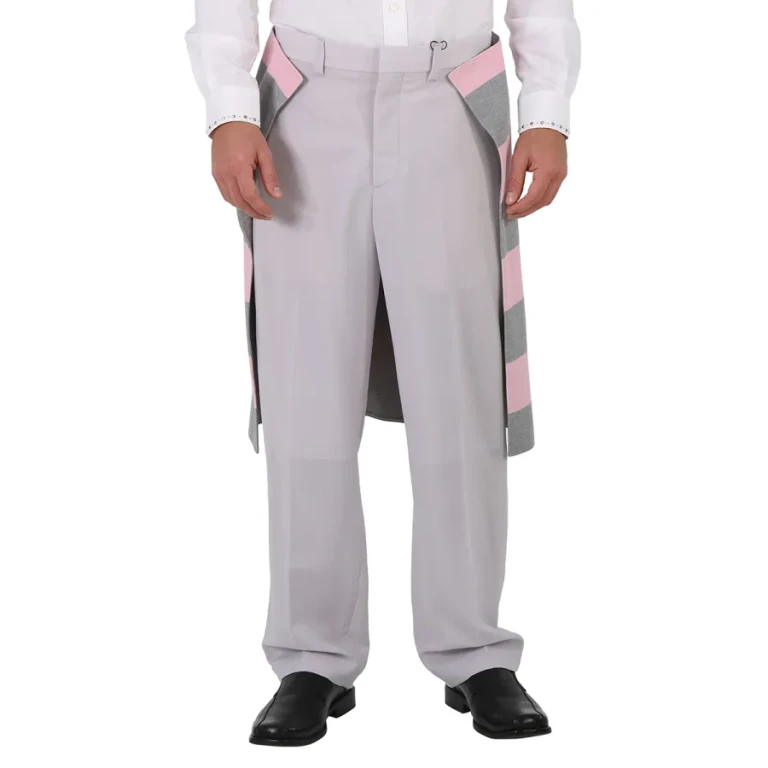 Burberry Mens Light Pebble Grey Striped Skirt Detail Mohair Wool Wide-leg Trousers