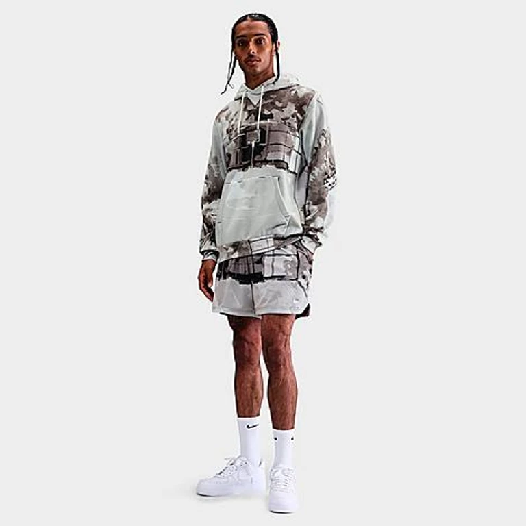 Nike Men's Dri-FIT Allover Print Mesh 5" Basketball Shorts in Iron Grey/Pale Ivory Size: Small