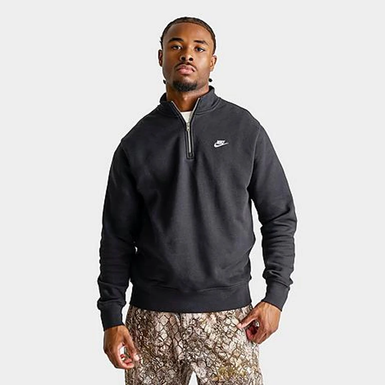 Nike Men's Sportswear Club Fleece Half-Zip Top in Black/White Size: Small