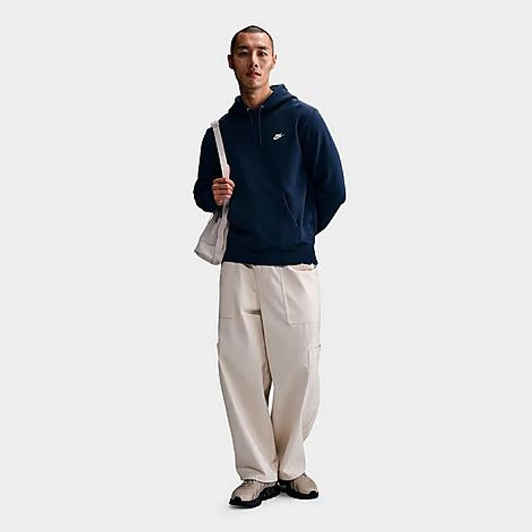 Nike Men's Club Fleece Premium Embroidered Pullover Hoodie in Obsidian/Obsidian/White Size: XXS