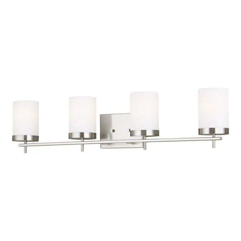 Brushed Nickel Four Light Wall Bath from the Zire Collection