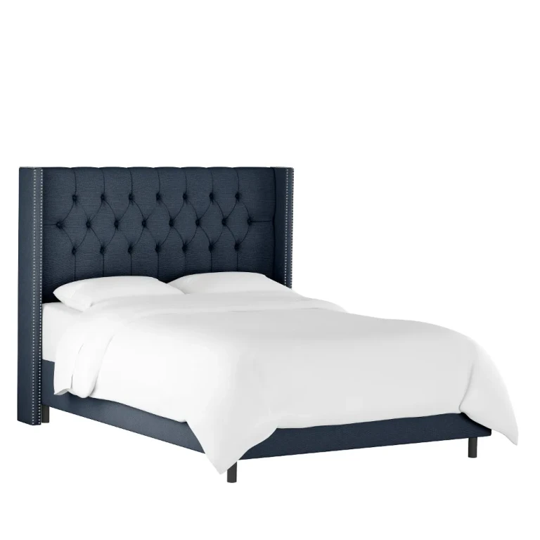 Abigail Navy Blue Diamond Tufted Wingback Full Bed - Skyline Furniture