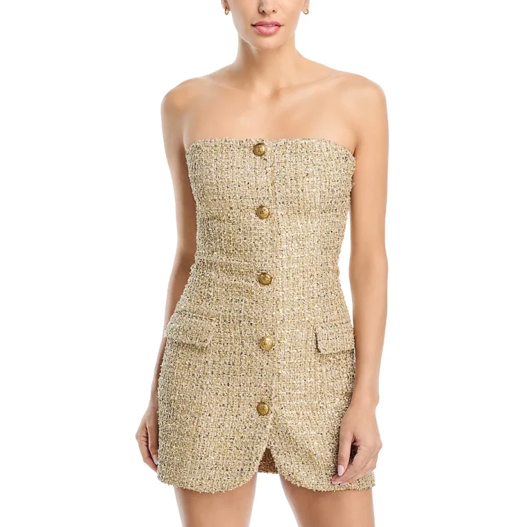 Alice and Olivia Madison Strapless Tweed Dress