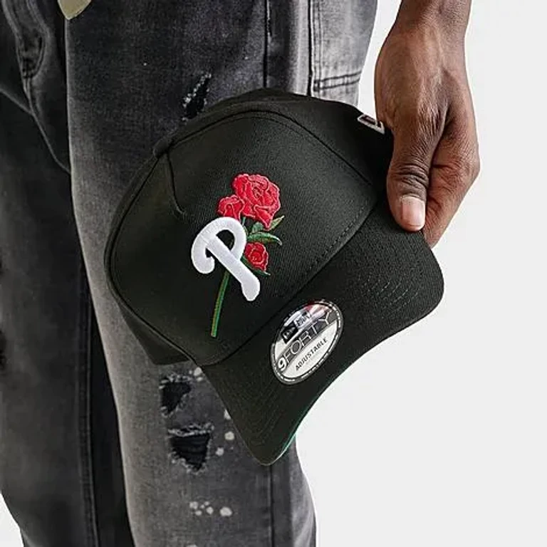 New Era Philadelphia Phillies MLB Flowers 9FORTY A-Frame Snapback Hat in Black/White/Red