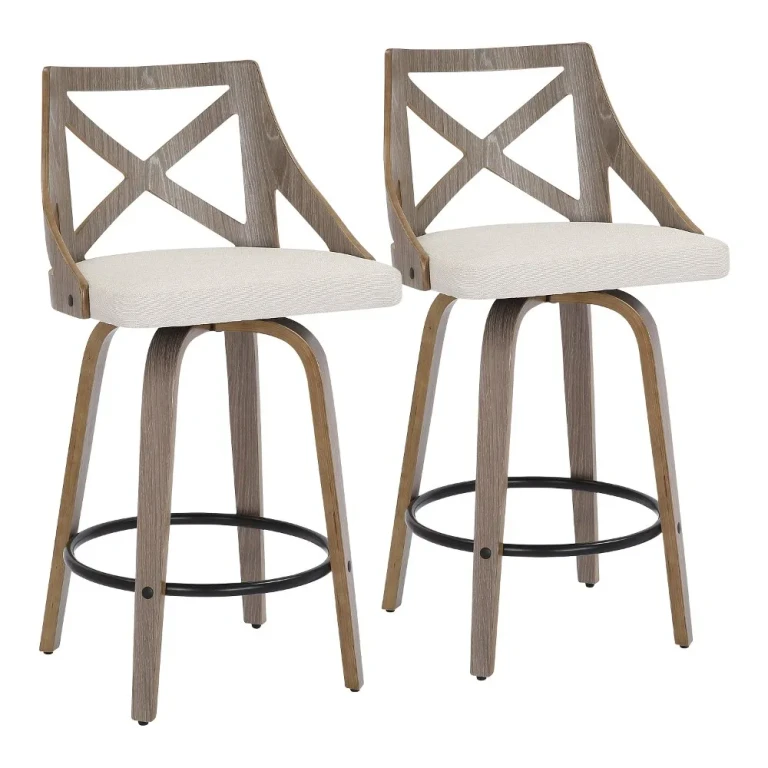 Charlotte Cream & White-Washed Wood Counter Stool, Set of 2