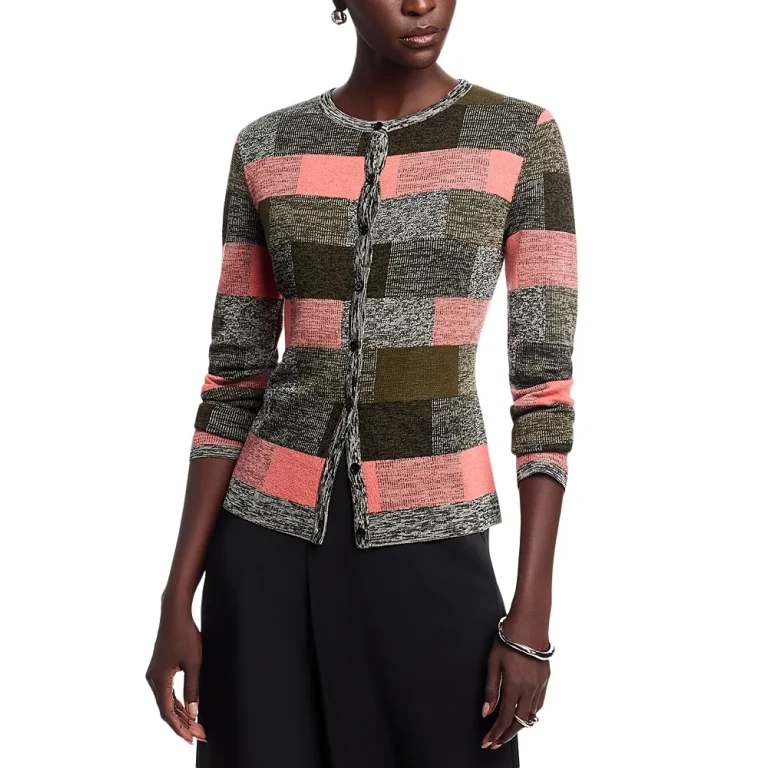 Lafayette 148 New York Jacquard Check Button Front Cardigan