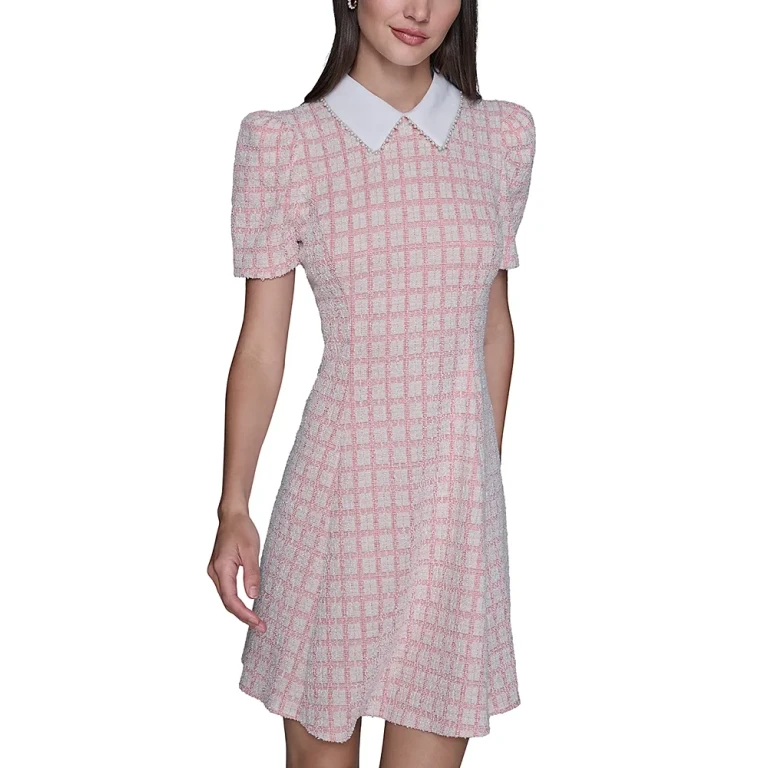 Karl Lagerfeld Paris Short Puff Sleeve Tweed Dress