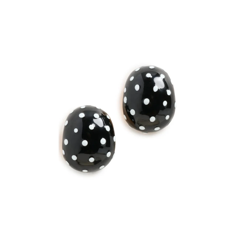 Kenneth Jay Lane Domed Hoop Earrings Black/ White One Size