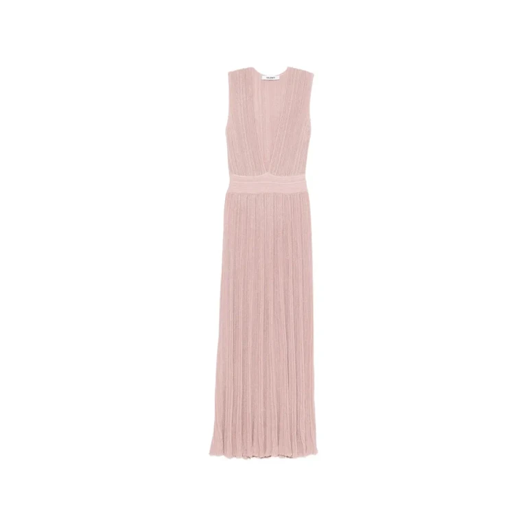 V-neck Pleated Maxi Dress