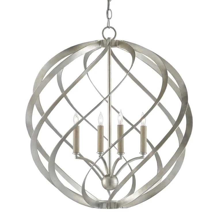 Contemporary Silver Leaf Four Light Chandelier from the Roussel Collection