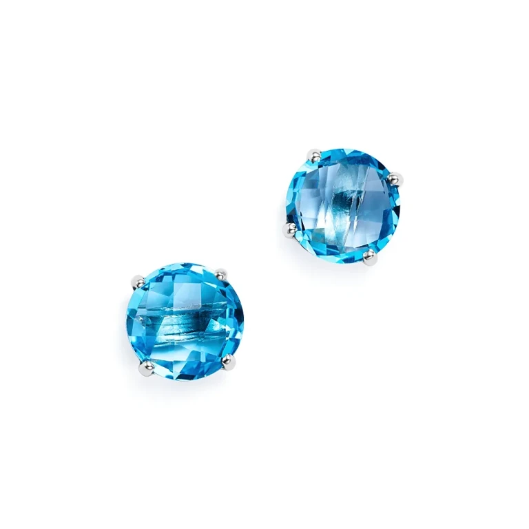 Blue Topaz Briolette Stud Earrings in 14K White Gold