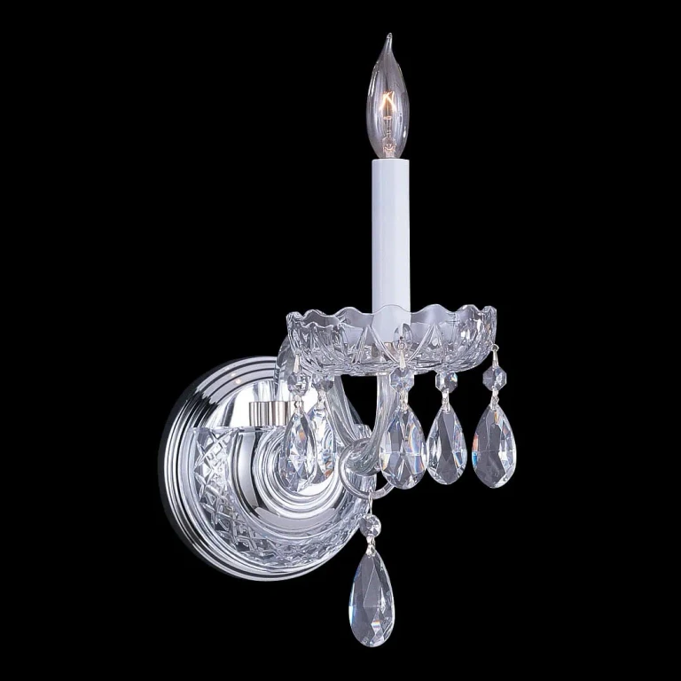 Traditional Crystal 9" Wall Sconce in Polished Chrome with Clear Hand Cut Crystals