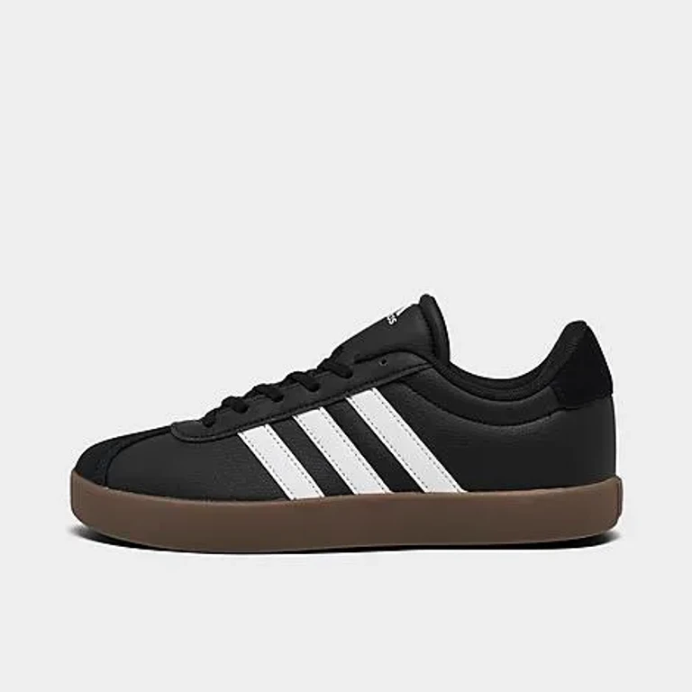 adidas Big Kids VL Court 3.0 Skateboarding Casual Shoes in Core Black/Cloud White/Gum Size: 3.5