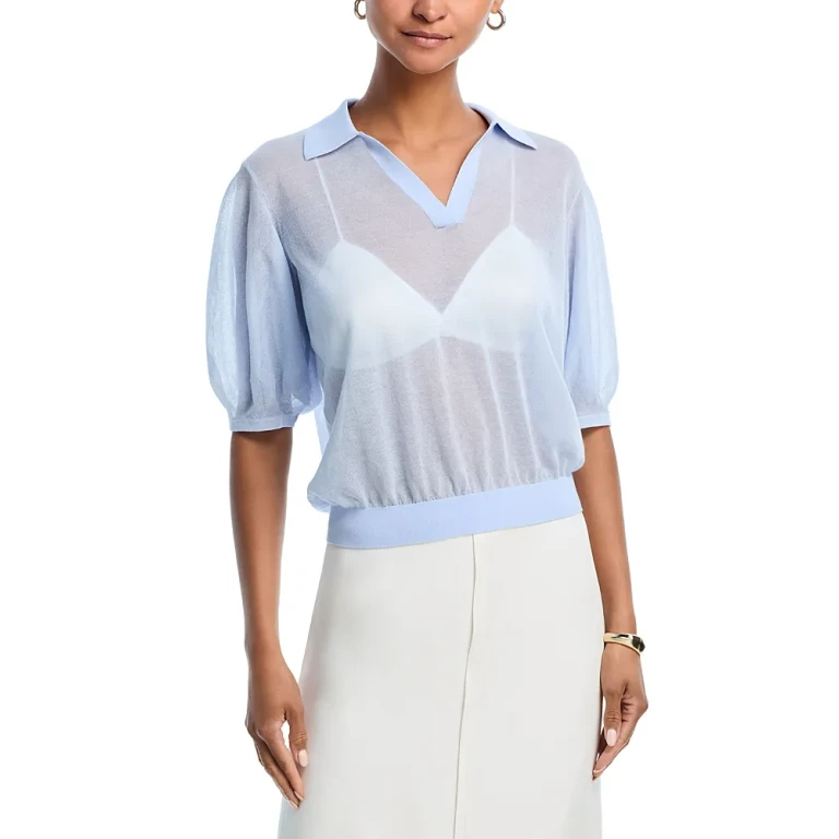 Theory Blouson Polo in Sheer Crepe