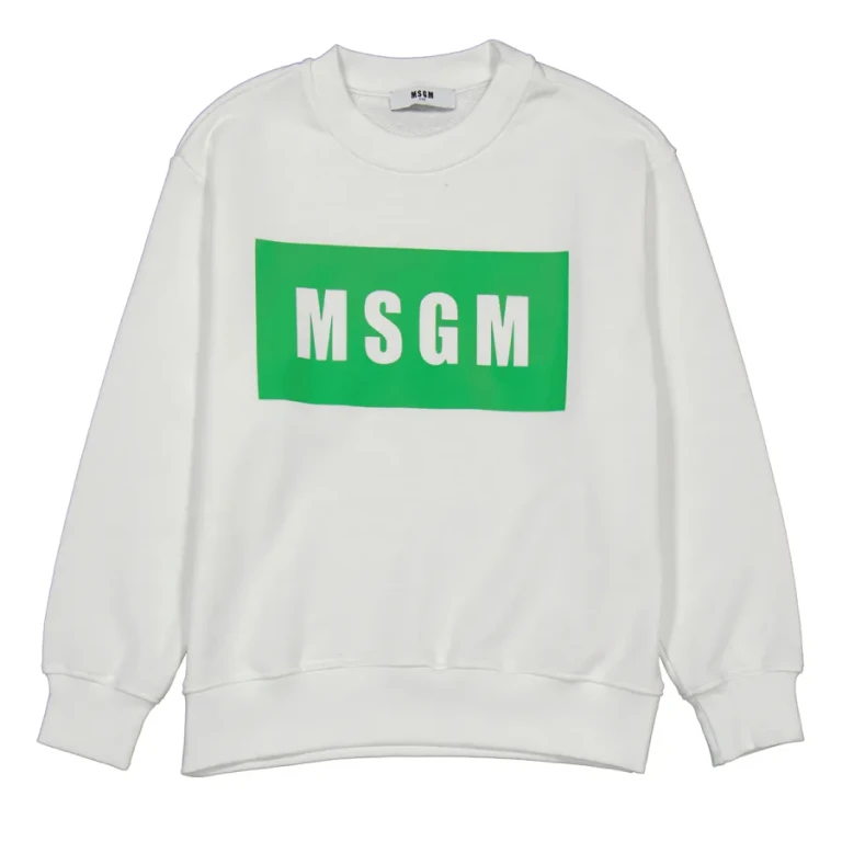 MSGM Kids Box Logo Crewneck Cotton Sweatshirt