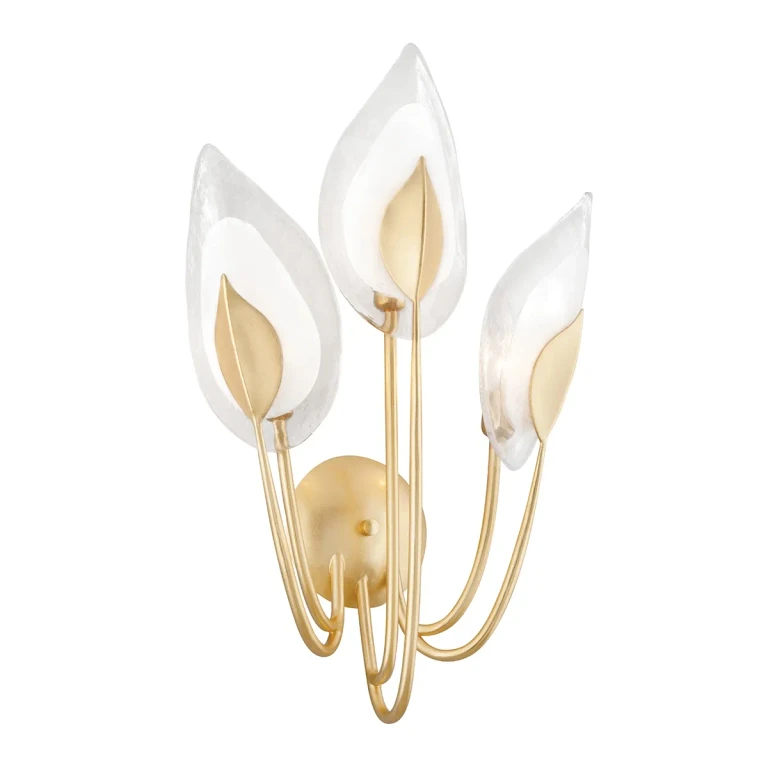Gold Leaf Three Light Wall Sconce from the Blossom Collection