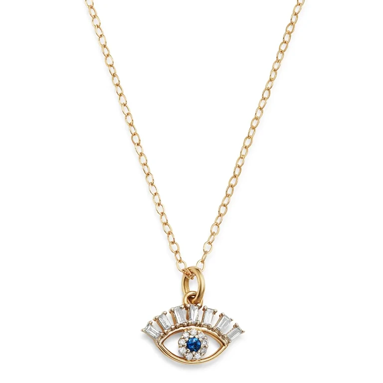 Diamond & Blue Sapphire Evil Eye Pendant Necklace in 14K Yellow Gold, 18