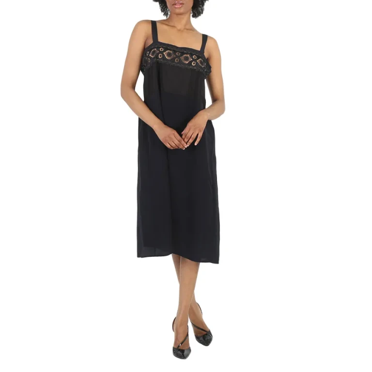 Maison Margiela Ladies Black Silk Viscose Midi Dress