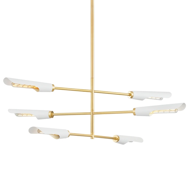 Aged Brass Soft White Six Light Chandelier from the Harperrose Collection