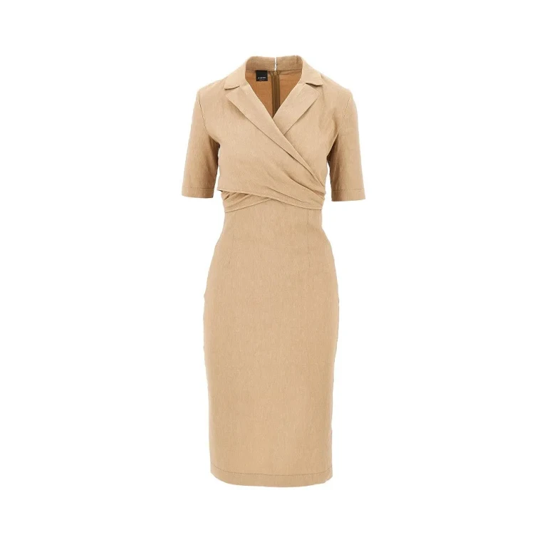 PINKO Wrapped linen-blend midi dress Woman 40