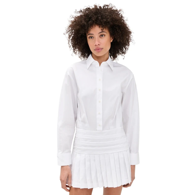 Rowing Blazers Pleated Button Down Shirt Dress White M