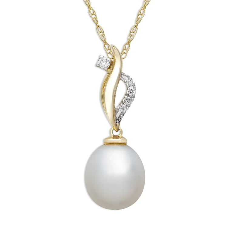 Cultured Freshwater & Diamond Swirl Pendant Necklace in 14K Yellow Gold, 18