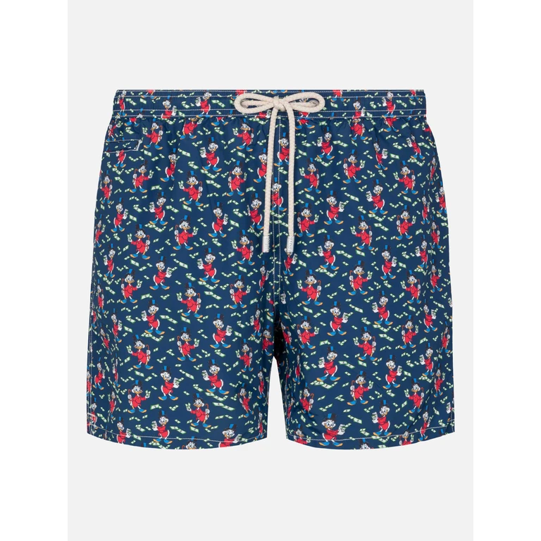 Mc2 Saint Barth Lightweight Fabric Swim Shorts Lighting With Scrooge Print Disney Special Edition Blue Swimshort - Men