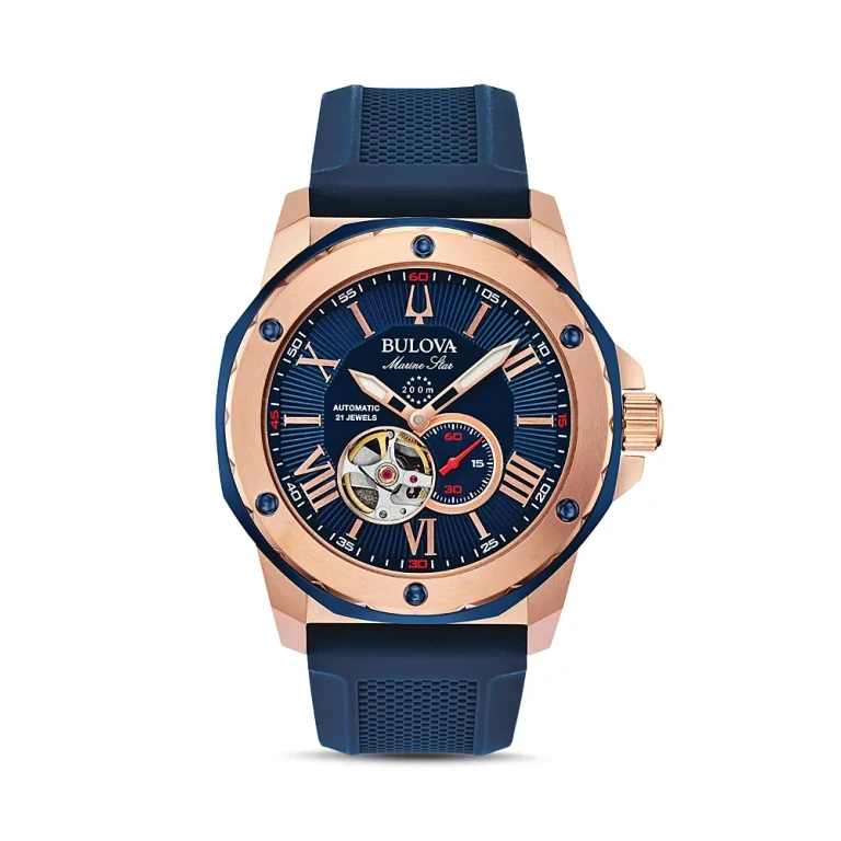 Bulova Marine Star Blue Silicone Strap Automatic Watch, 45mm