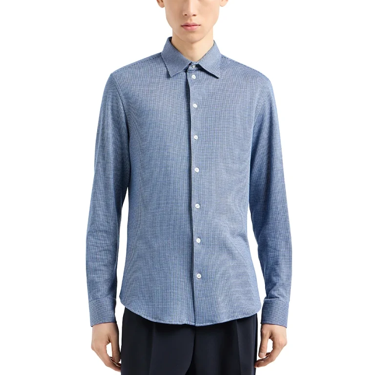 Emporio Armani Houndstooth Jersey Button Down Shirt