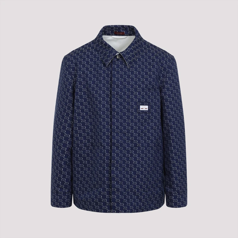 Gucci Gg Logo Shirt Blue Cotton - Men