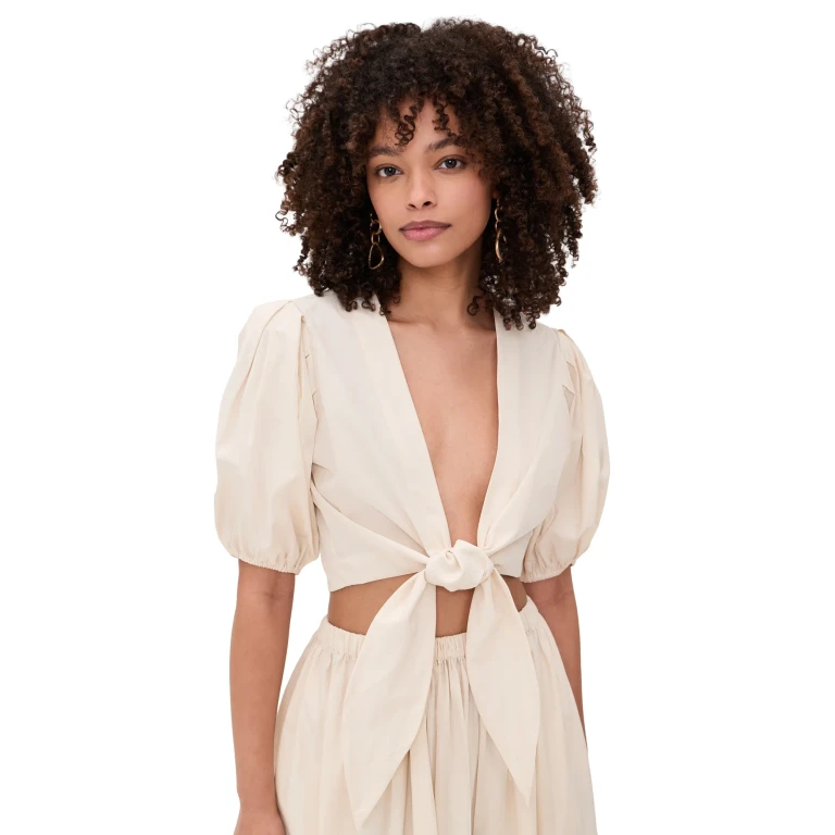 Lisa Marie Fernandez Pouf Tie Blouse Natural Poplin M