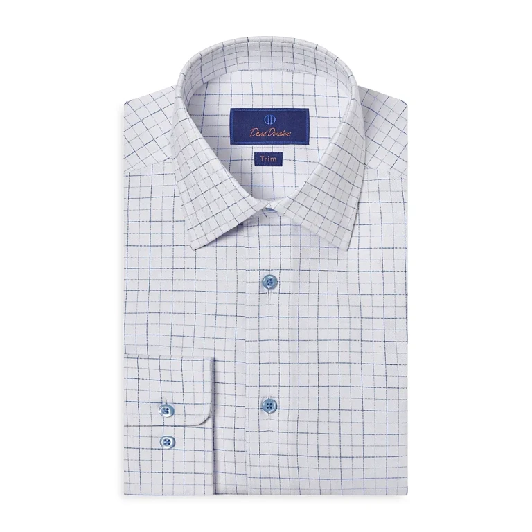 David Donahue Trim Fit Herringbone Check Dress Shirt