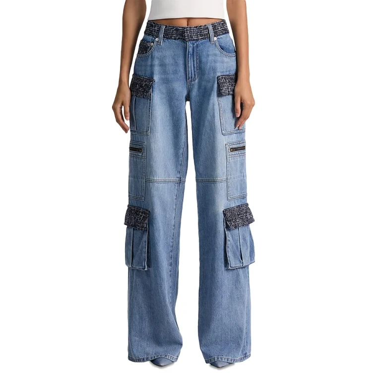 Alice and Olivia Cay Mid Rise Baggy Cargo Jeans in Celine Vintage